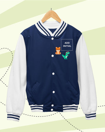 TINY GOES WILD -  Fleece Varsity - PRINT - NAVY and White