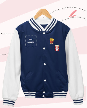 TINY EATS -  Fleece Varsity - PRINT - NAVY and White